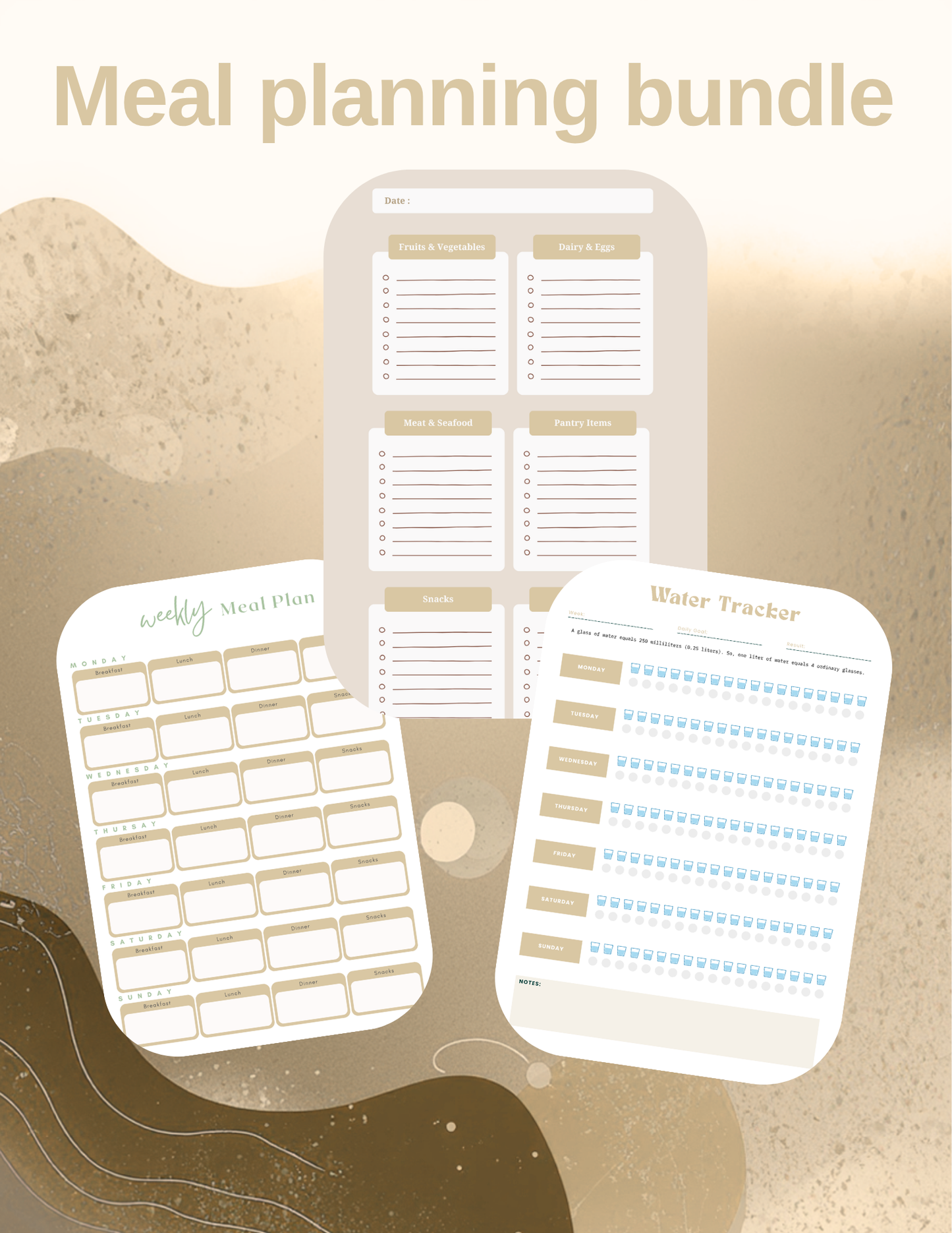 Meal Planning Bundle | Meal Planner, Grocery List & Healthy Eating Tracker PDF