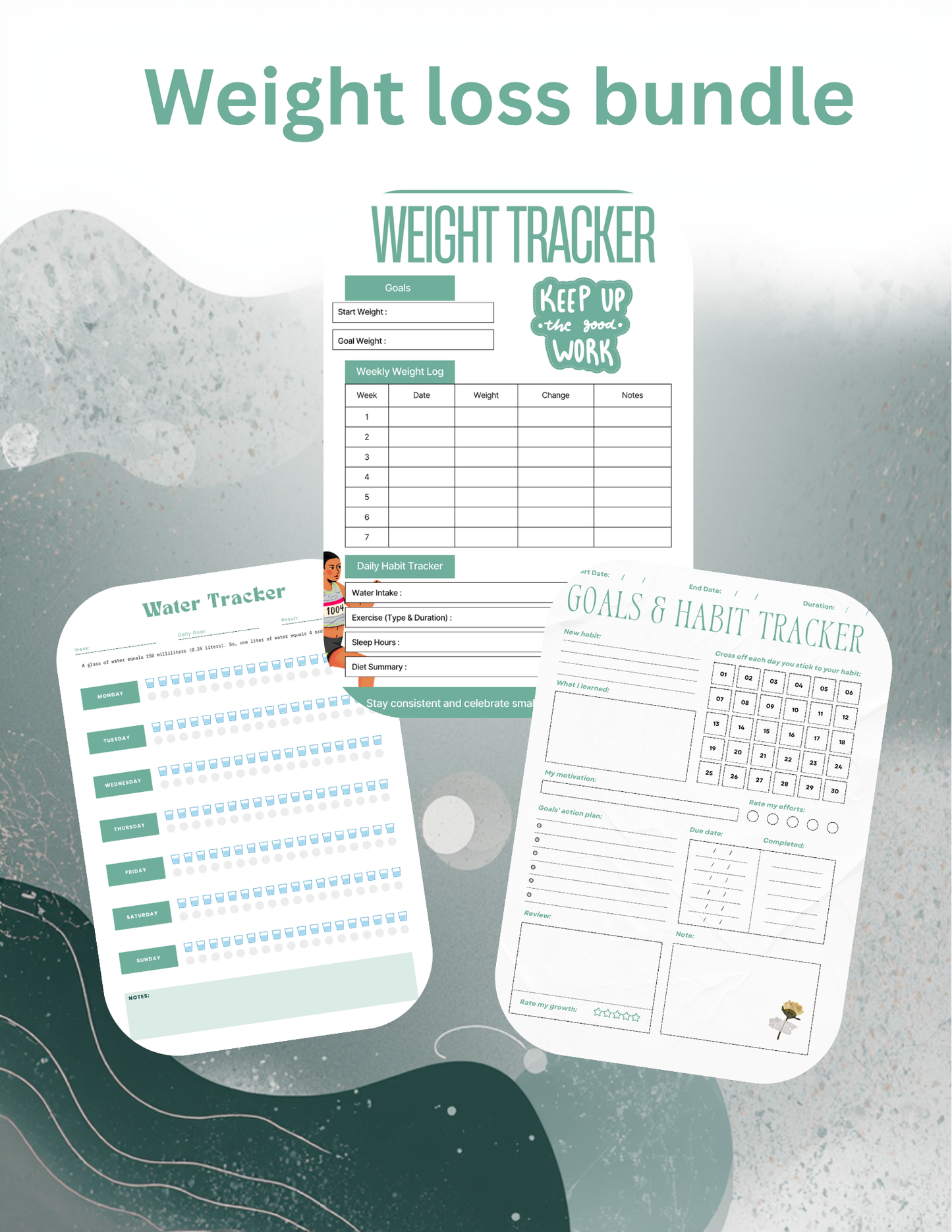 Weight Loss Bundle | Progress, Habit & Wellness Trackers PDF