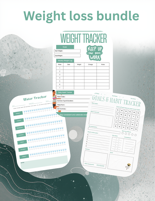 Weight Loss Bundle | Progress, Habit & Wellness Trackers PDF